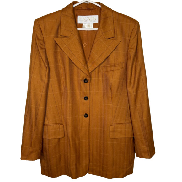 Escada Jackets & Blazers - Cashmere Vintage Escada Margaretha Ley Plaid Blazer Jacket Rust Gold US 10